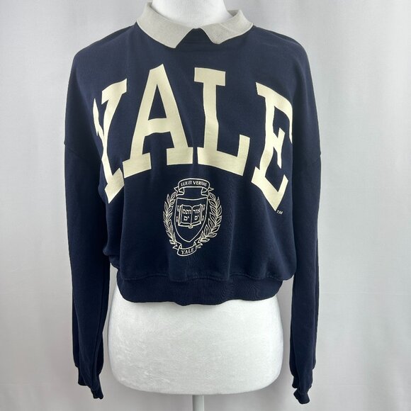 H&M x Yale University Navy Preppy Collegiate Crop Sweatshirt – Women's small - Picture 1 of 12